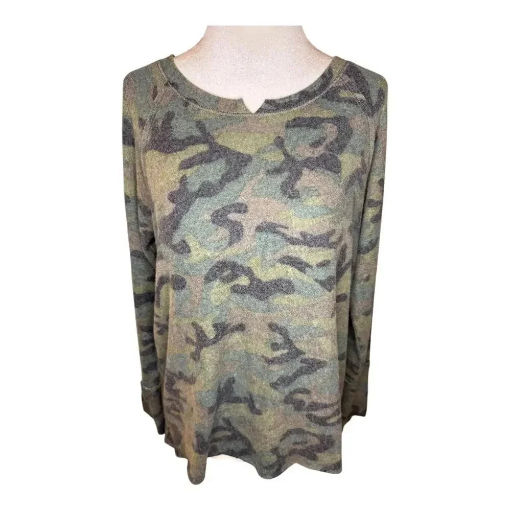 NEW Michael Stars Women's Small Petite Camo Blouse Long Sleeve Green NWT